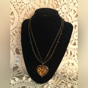 Vintage Betsey Johnson Cheetah Heart Necklace